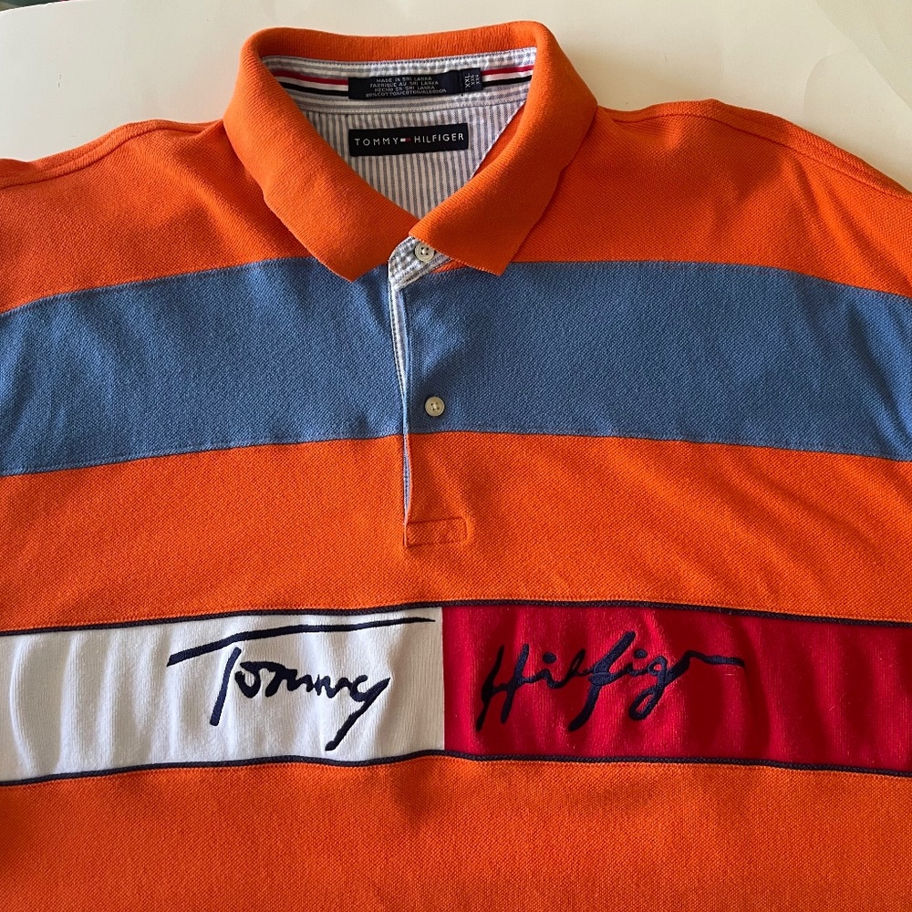 Vintage Tommy Hilfiger Embroidered Spell Out Polo Shirt XXL